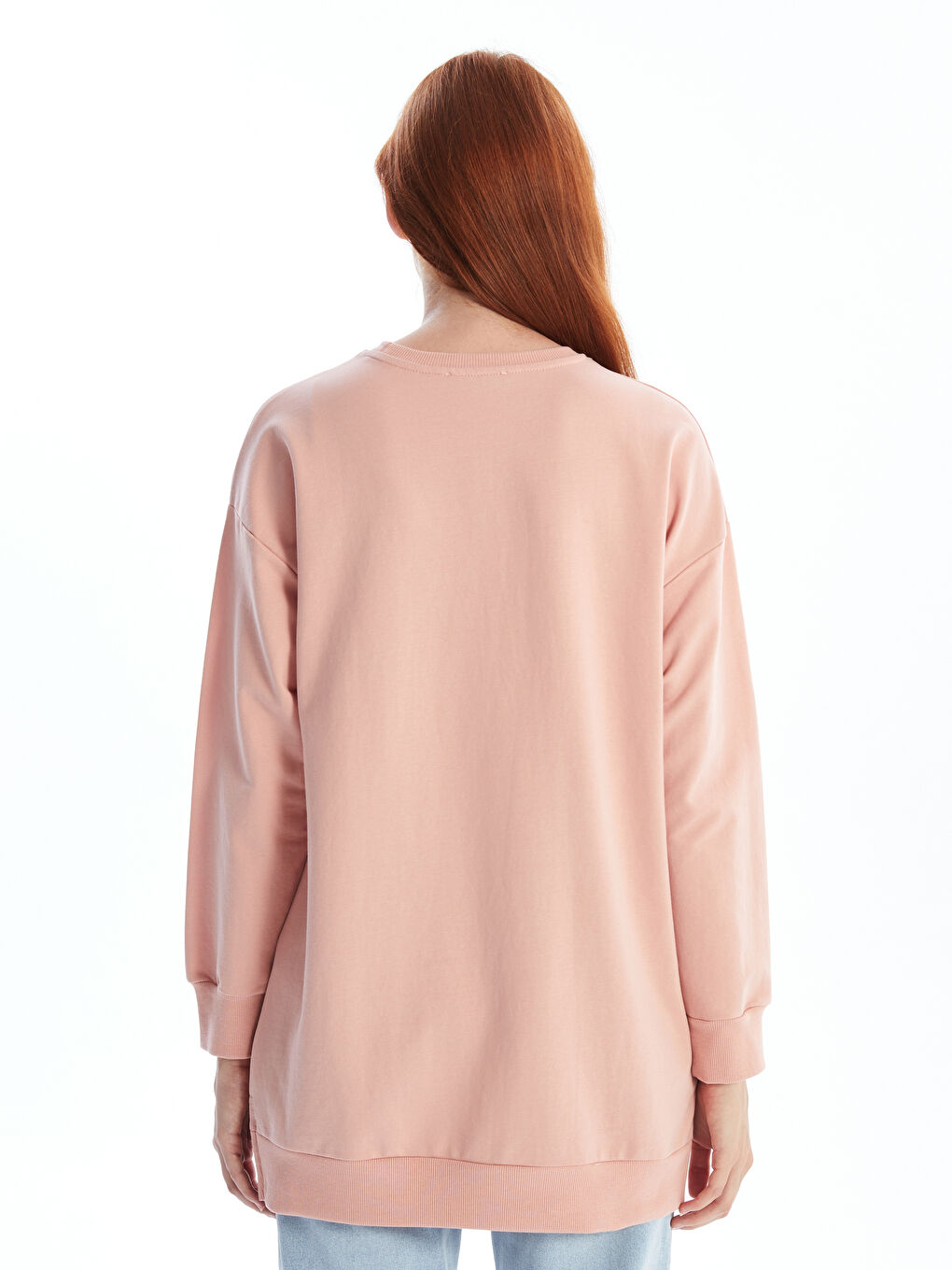 LCW Modest Açık Pembe Bisiklet Yaka Baskılı Kadın Sweatshirt Tunik - 3