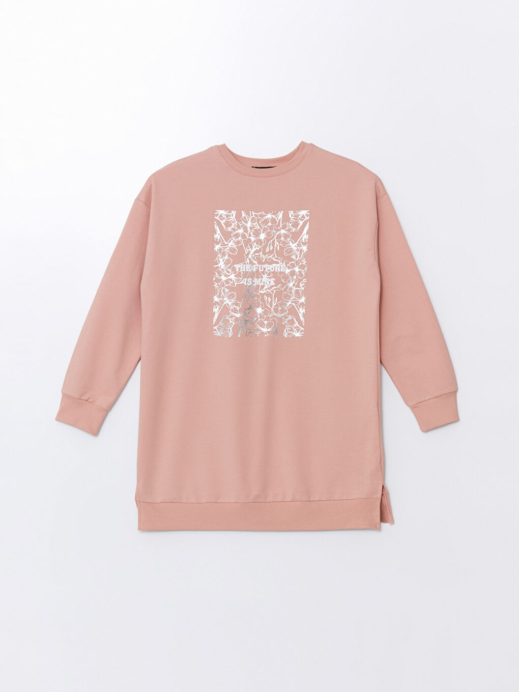 LCW Modest Açık Pembe Bisiklet Yaka Baskılı Kadın Sweatshirt Tunik - 4