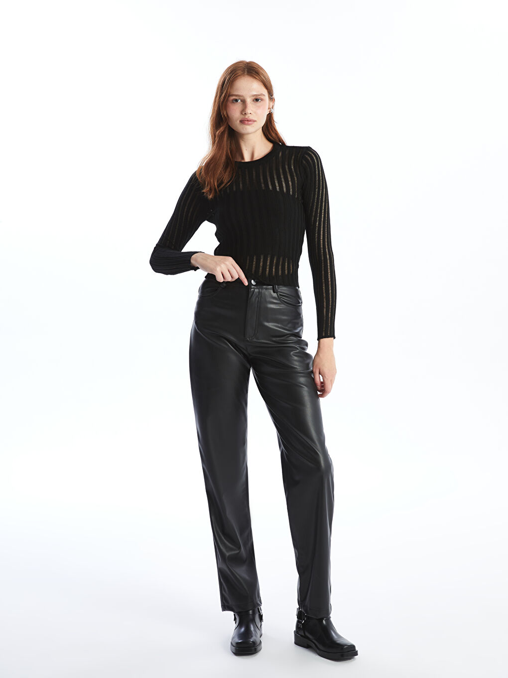 XSIDE Crew Neck Hole-Knitted Women's Knitwear Sweater -W4GO90Z8-CVL