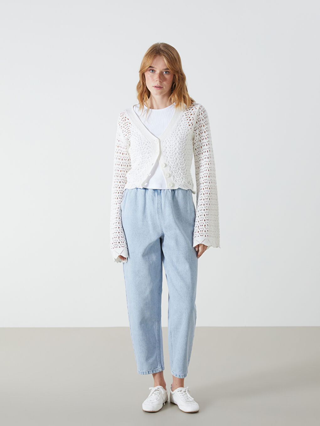 V-Neck Hole-Knitted Long Sleeve Women's Knitwear Cardigan-1