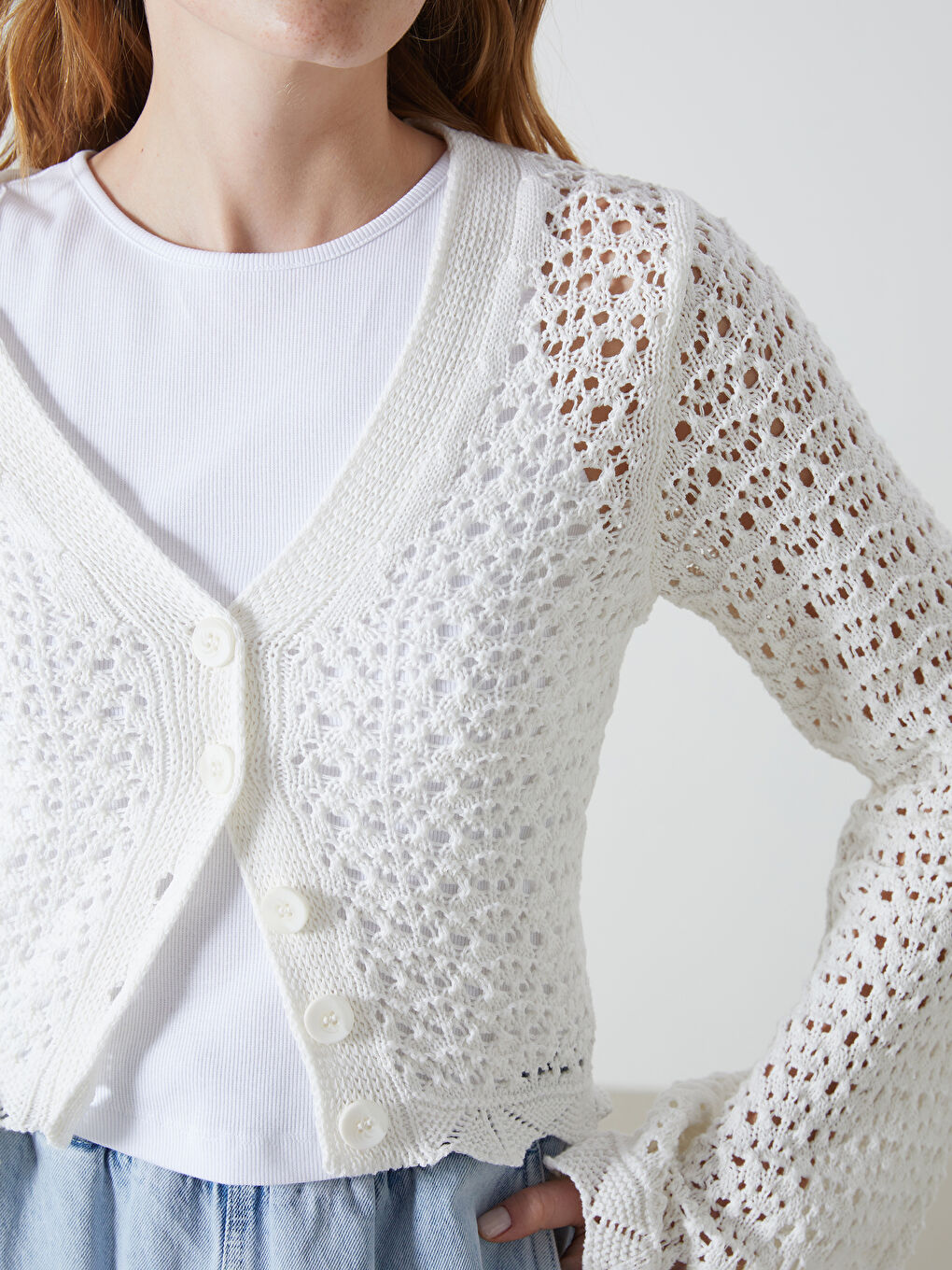 V-Neck Hole-Knitted Long Sleeve Women's Knitwear Cardigan-2