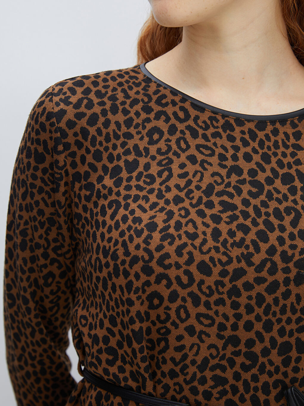 Crew Neck Leopard Print Women's Dress -W4GP45Z8-LQY