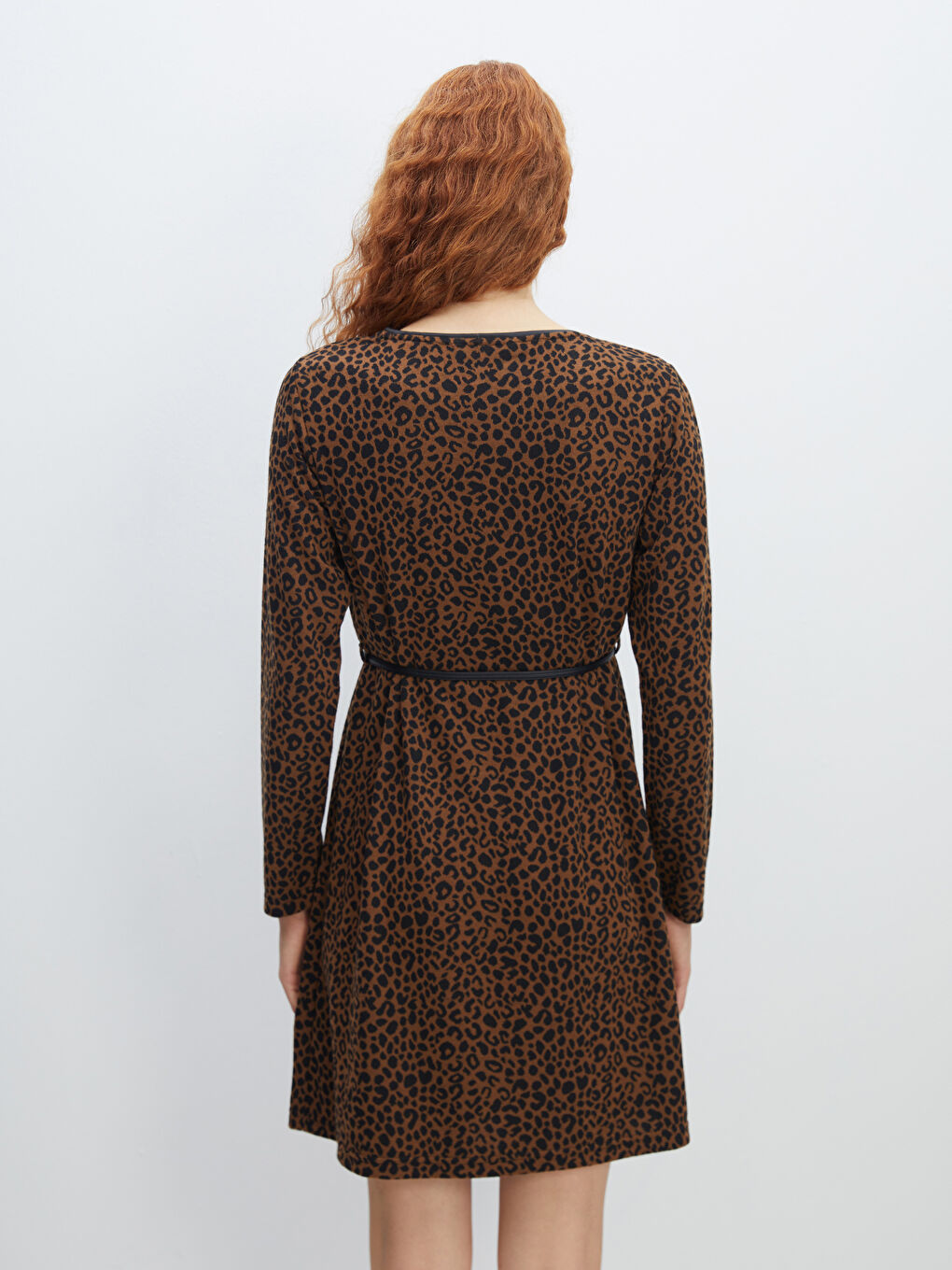 Crew Neck Leopard Print Women's Dress -W4GP45Z8-LQY