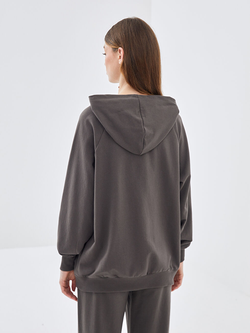 LCW Modest Antrasit Baskılı Uzun Kollu Oversize Kadın Hoodie - 4