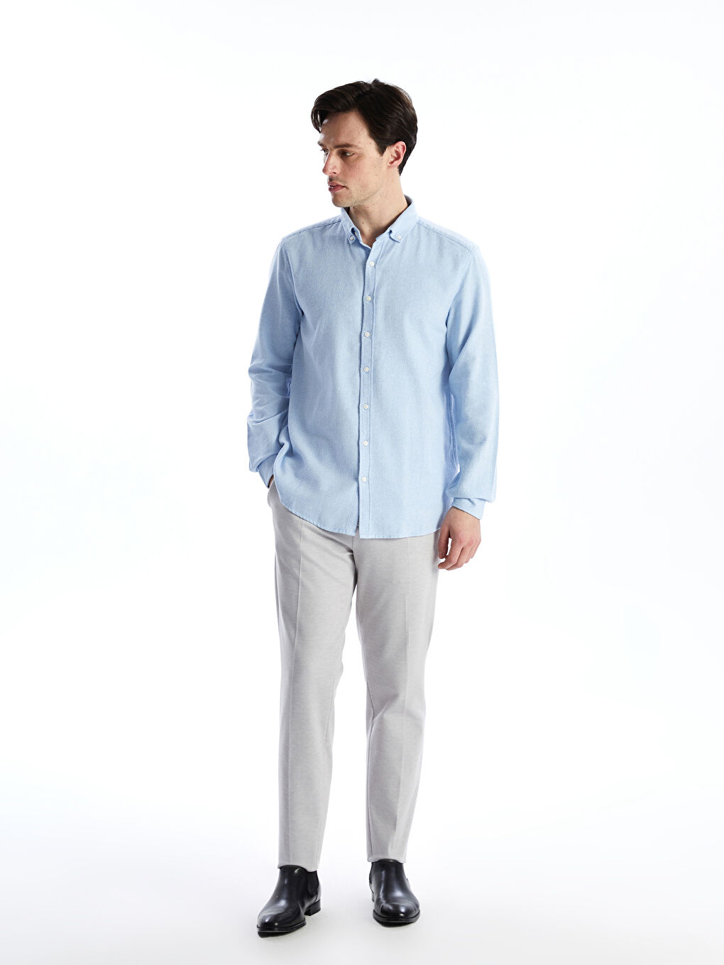 قميص للرجال بأكمام طويلة بقماش دوبي بقصة نحيفة-1