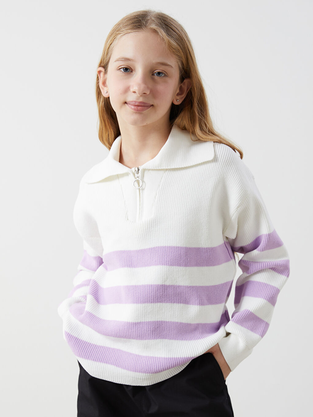 Polo Neck Girls' Knit Sweater