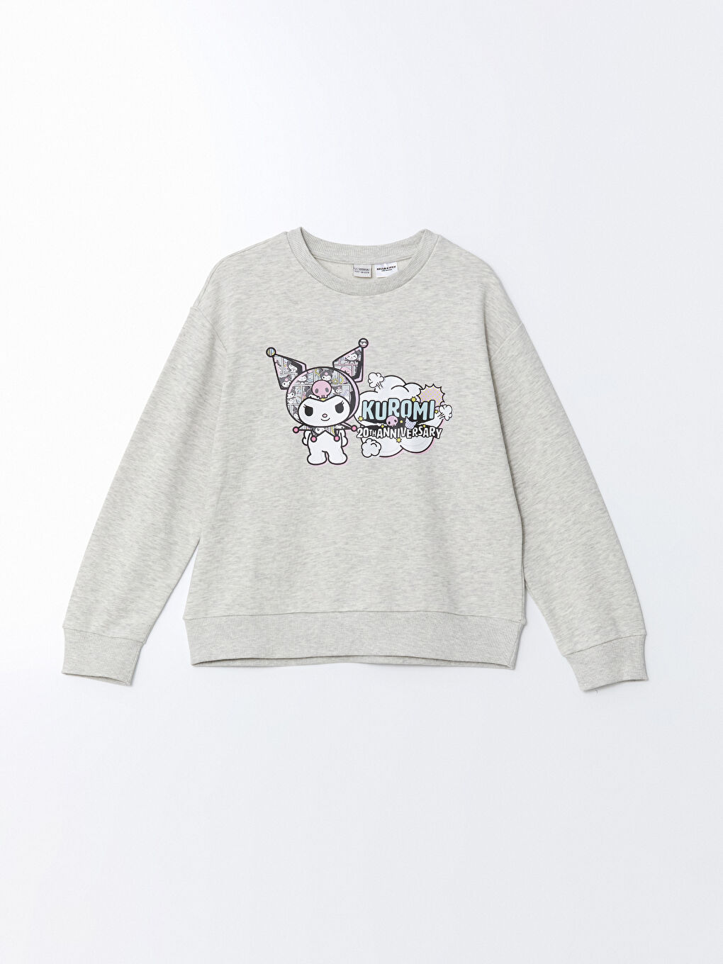 LCW Kids Gri Melanj Bisiklet Yaka Kuromi Baskılı Kız Çocuk Sweatshirt