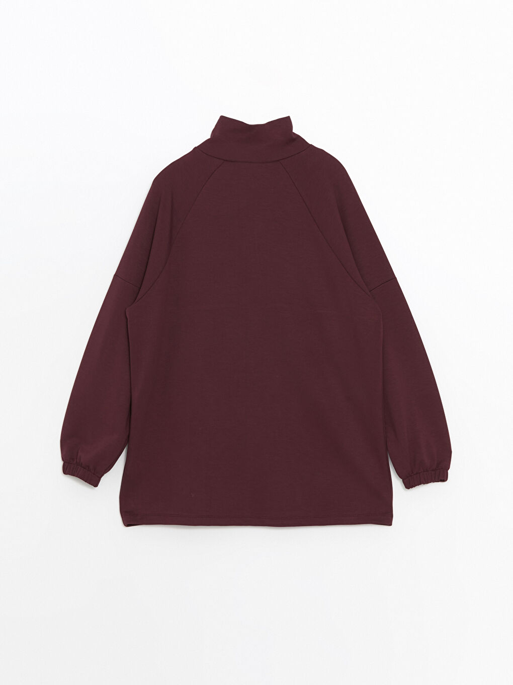 LCW Modest Mürdüm Dik Yaka Düz Oversize Kadın Sweatshirt Tunik - 5