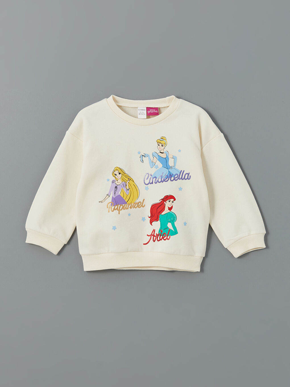 LCW Kids Ekru Bisiklet Yaka Deniz Kızı Ariel Baskılı Kız Bebek Sweatshirt