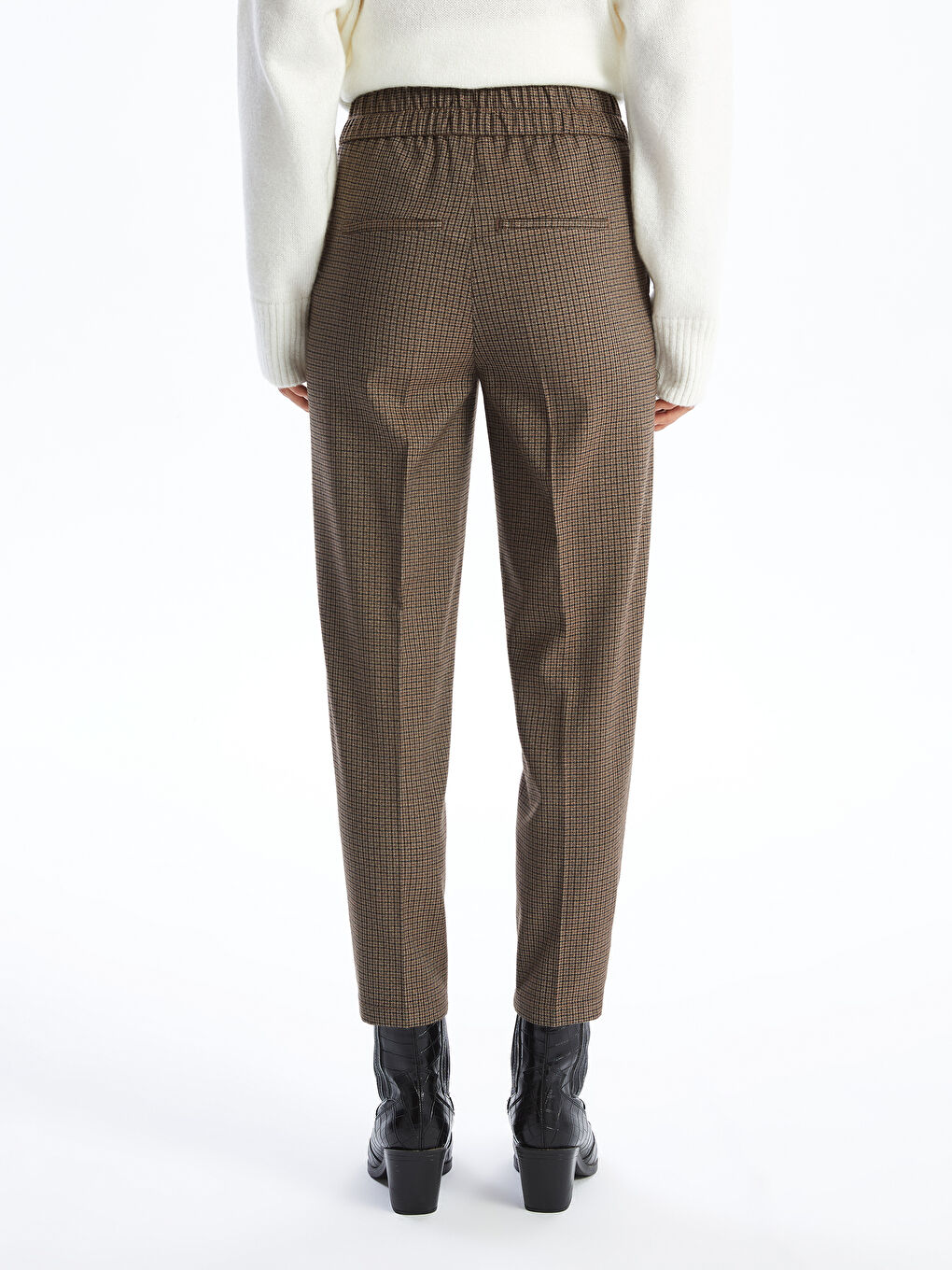LCWAIKIKI Classic Elasticated Waist Houndstooth Patterned Women's Trousers -W4GS59Z8-LLL