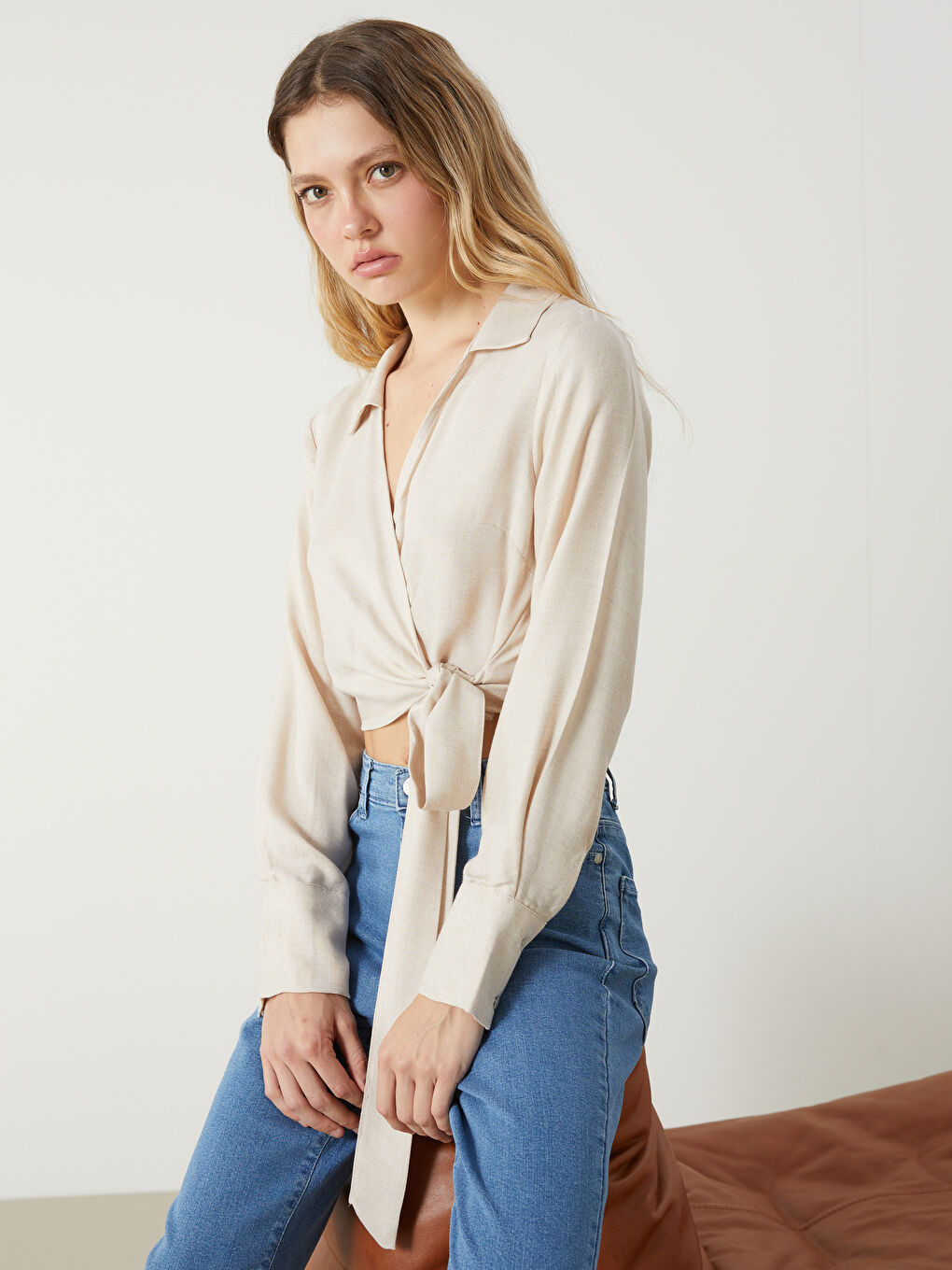LCW Vision Double Breasted Satin Women's Blouse -W4GS73Z8-DHA