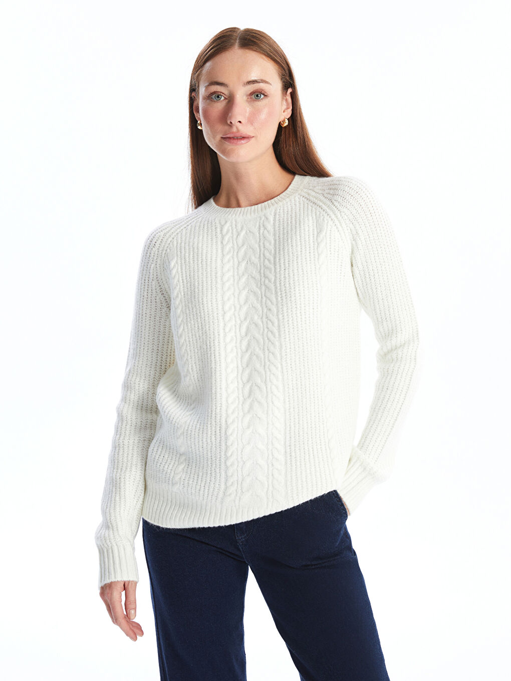 LCWAIKIKI Basic Crew Neck Self-Patterned Women's Knitwear Sweater -W4GS81Z8-R9J