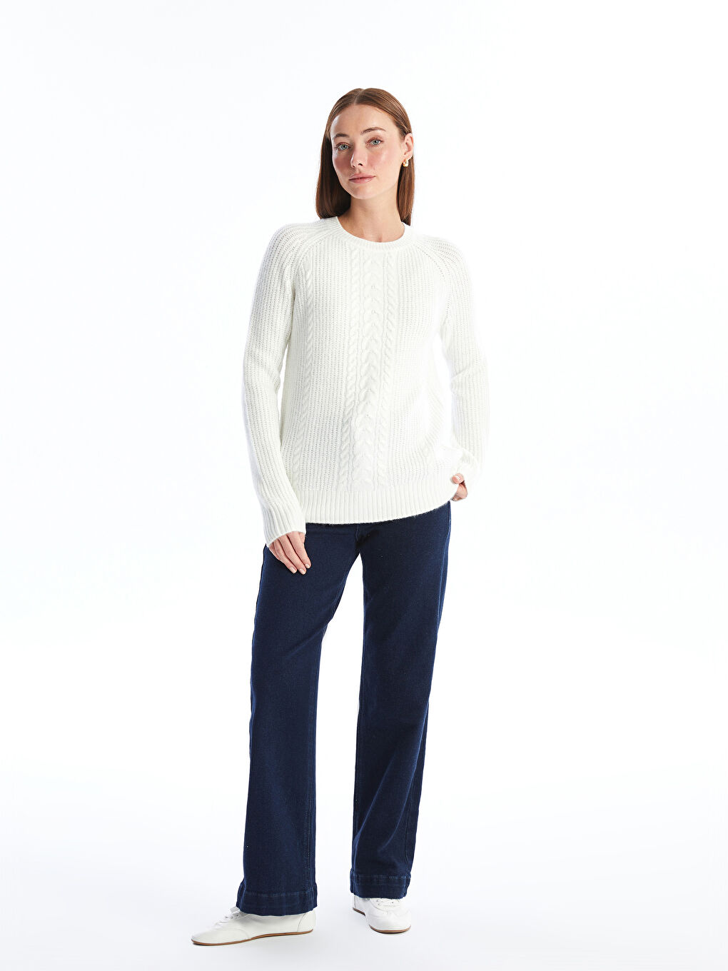 LCWAIKIKI Basic Crew Neck Self-Patterned Women's Knitwear Sweater -W4GS81Z8-R9J