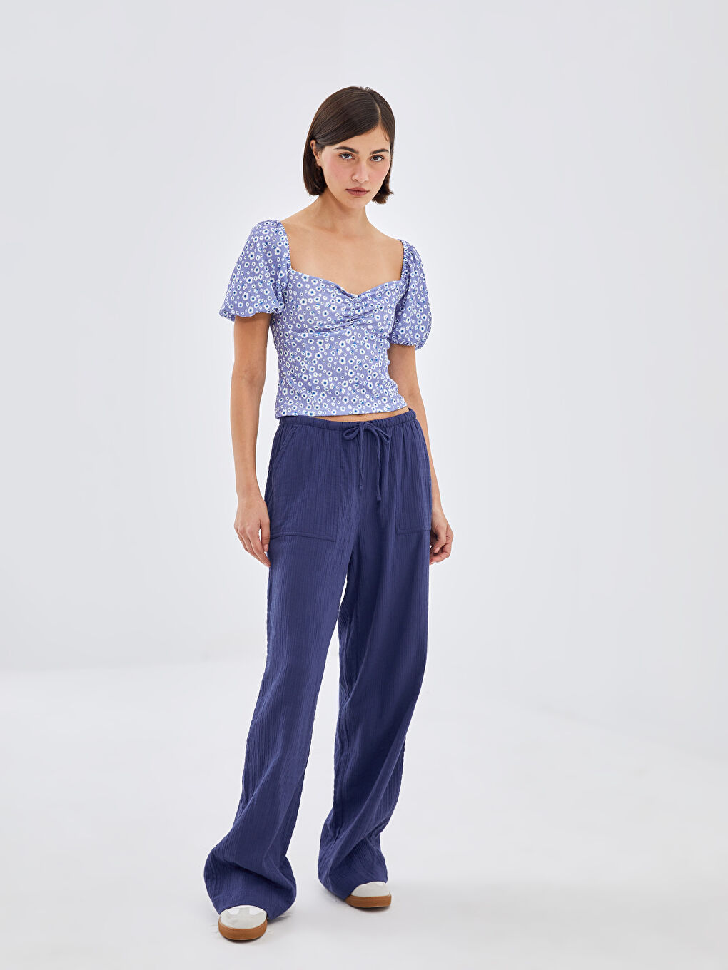 Slash Neck Floral Balloon Sleeve Women's Crop Top -W4GS87Z8-LSC