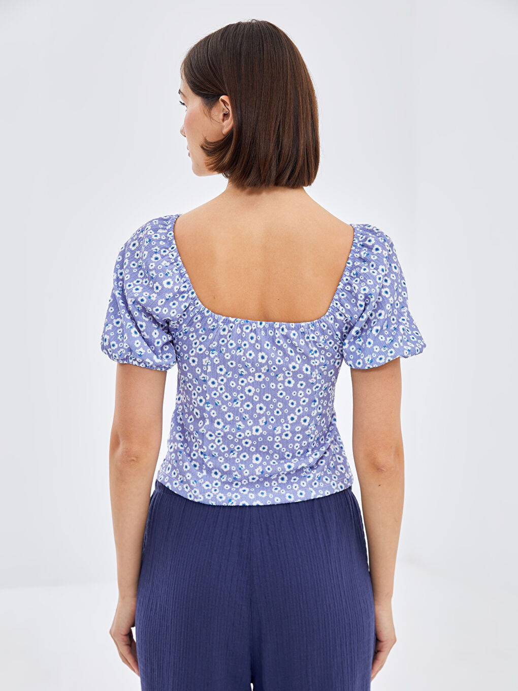 Slash Neck Floral Balloon Sleeve Women's Crop Top -W4GS87Z8-LSC