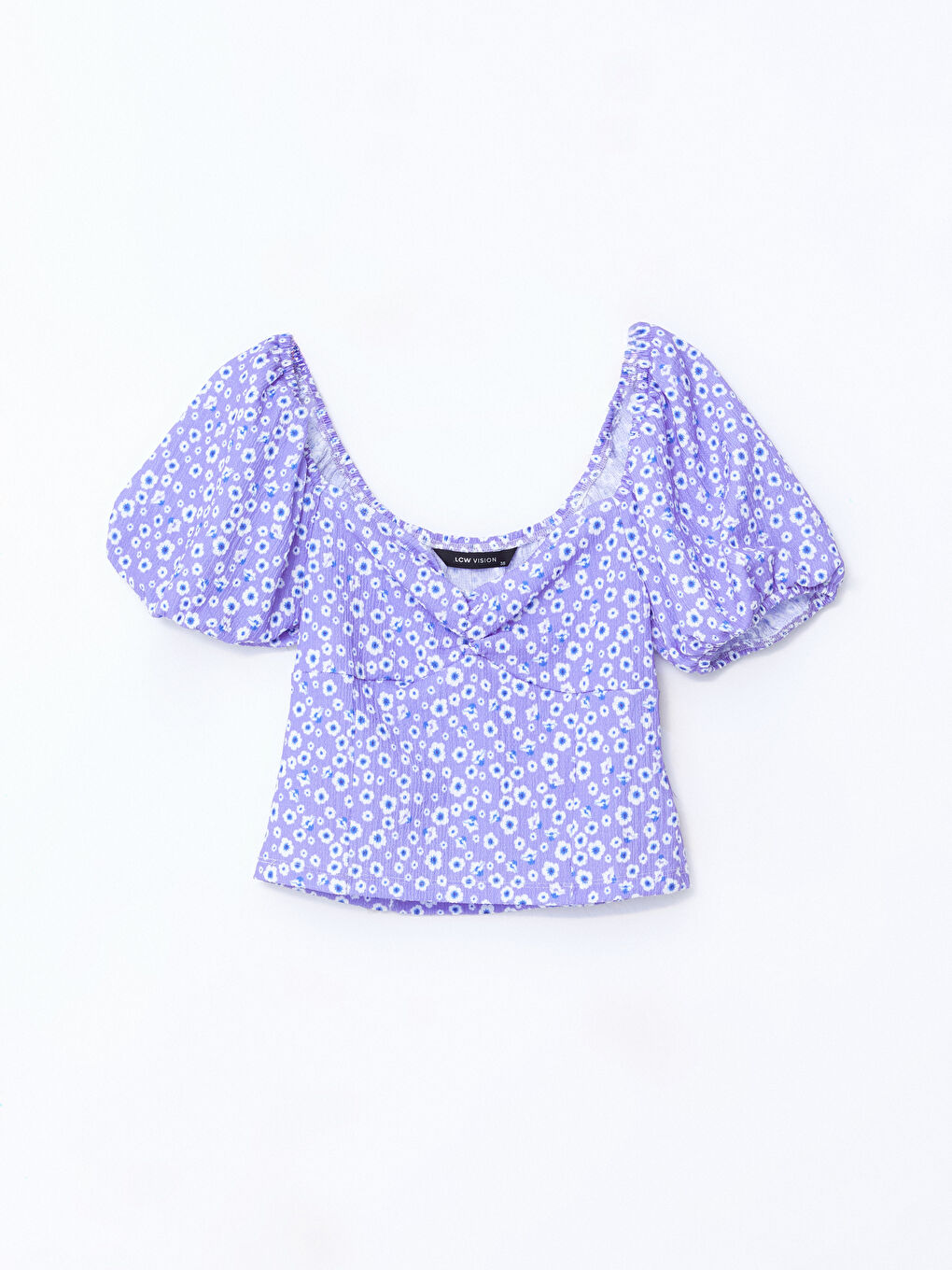 Slash Neck Floral Balloon Sleeve Women's Crop Top -W4GS87Z8-LSC