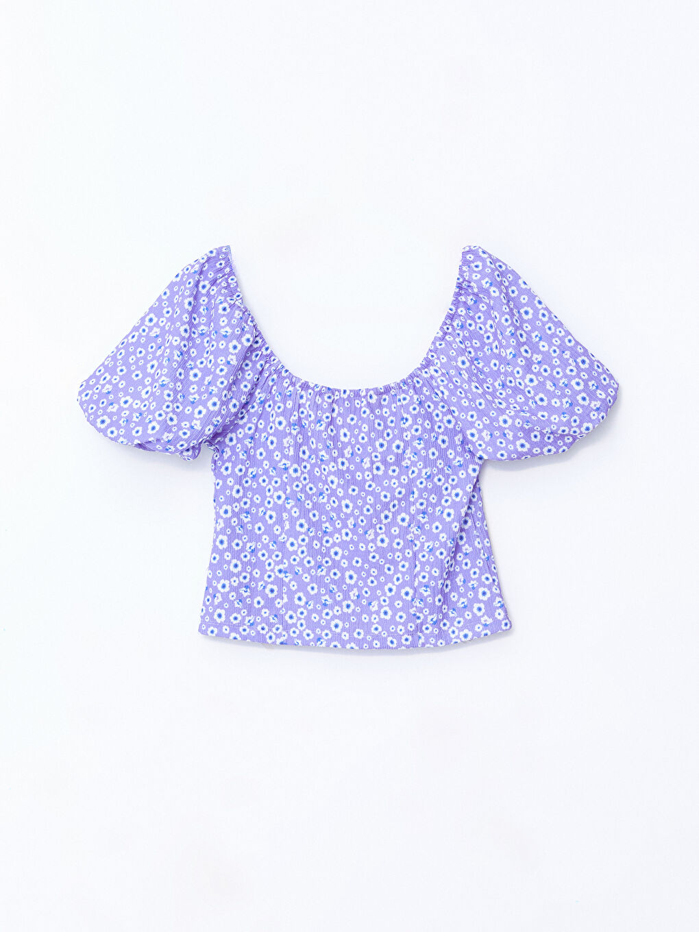 Slash Neck Floral Balloon Sleeve Women's Crop Top -W4GS87Z8-LSC