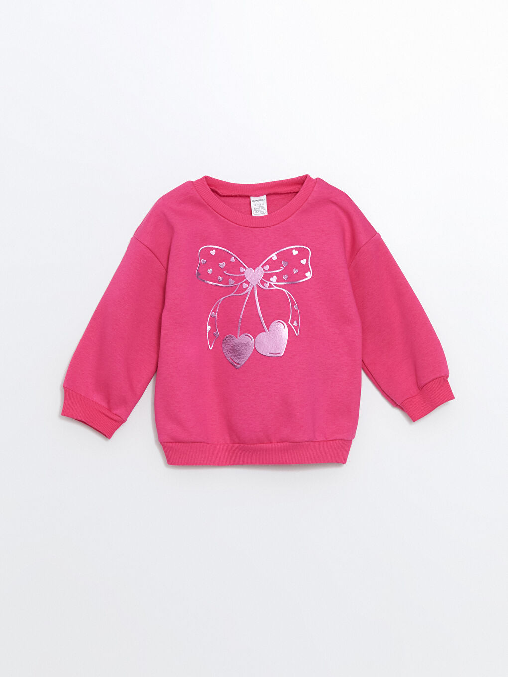 LCW Kids Fuşya Bisiklet Yaka Desenli Kalın Kız Çocuk Sweatshirt