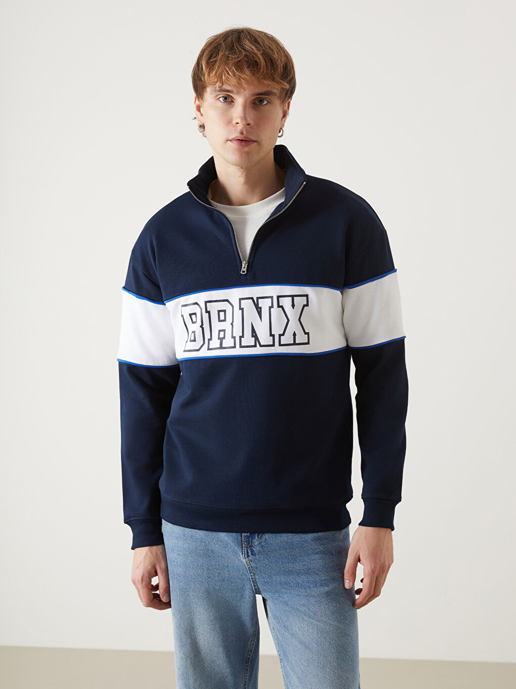 Funnel Neck Long Sleeve Printed Men's Sweatshirt