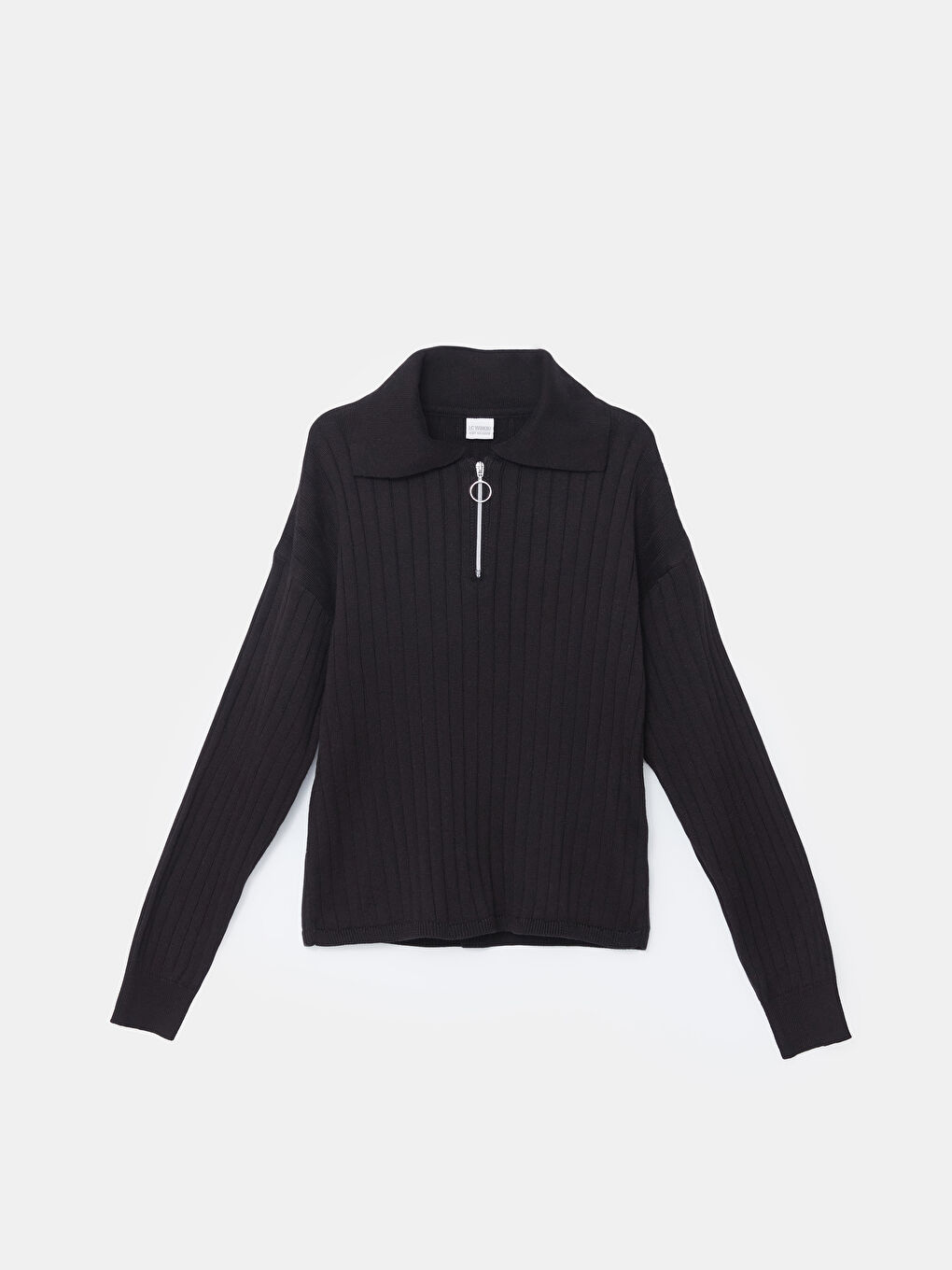 Siyah Polo Yaka Kız Çocuk Triko Kazak