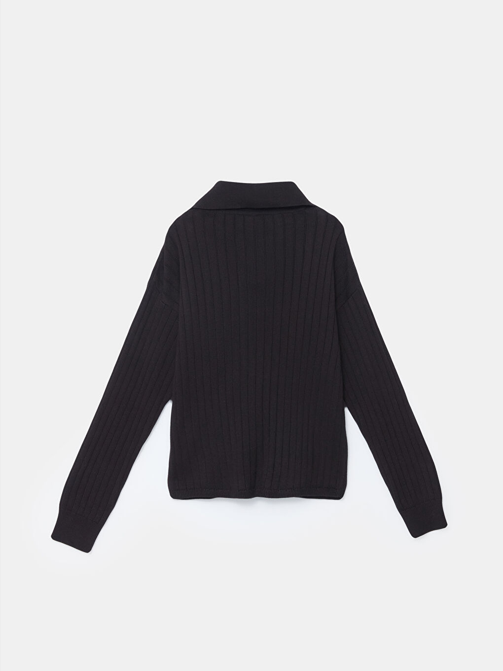 Siyah Polo Yaka Kız Çocuk Triko Kazak-1