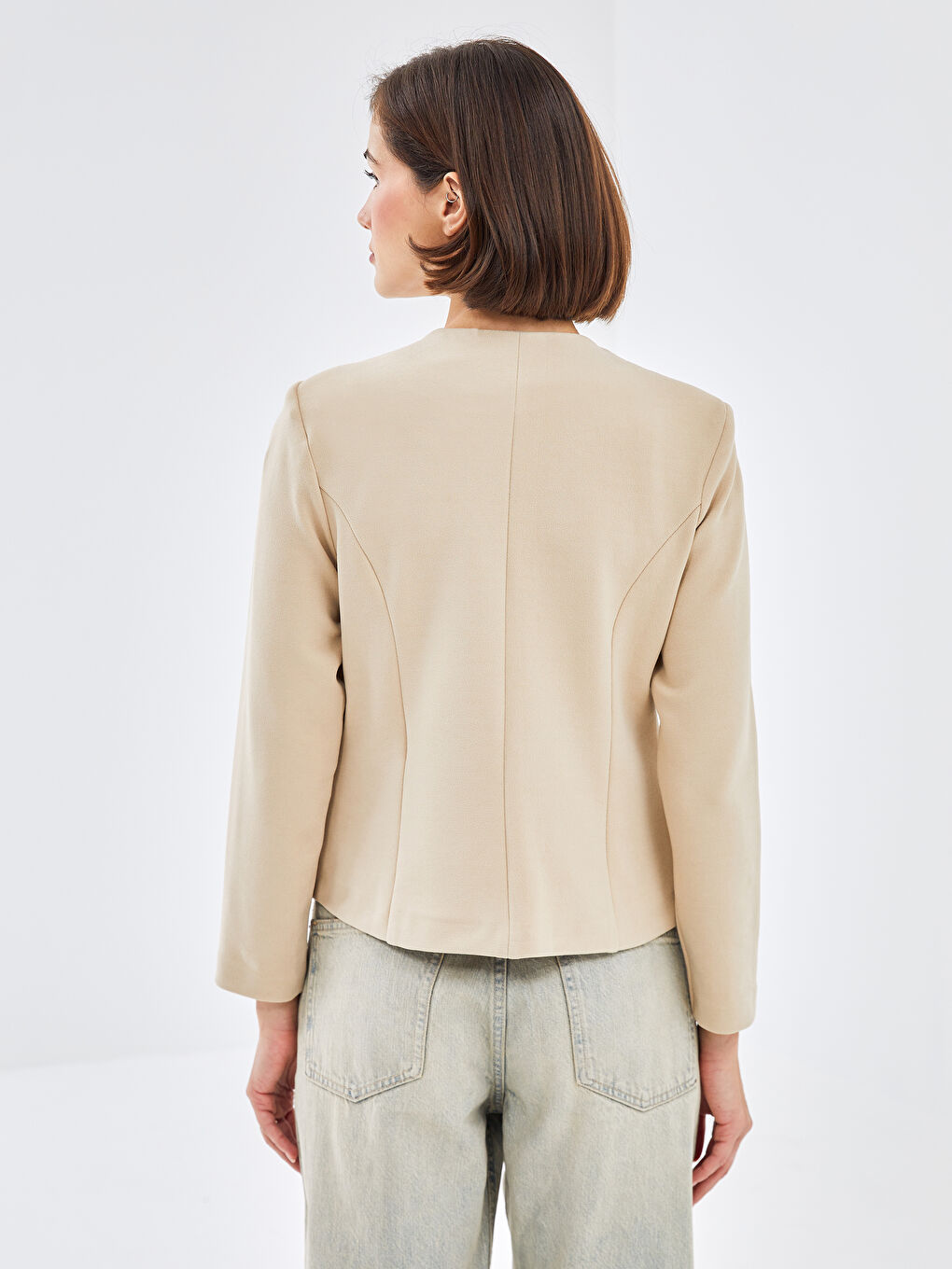 Button Closure Plain Long Sleeve Women's Jacket-3