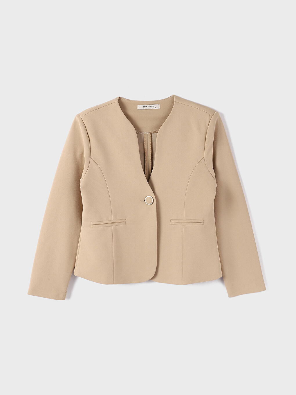 Button Closure Plain Long Sleeve Women's Jacket-5