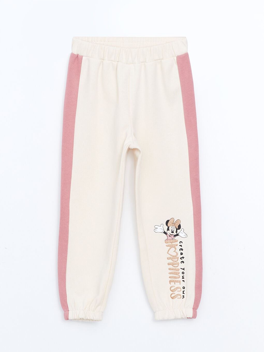 Ekru Beli Lastikli Minnie Mouse Baskılı Kız Çocuk Jogger Eşofman Altı