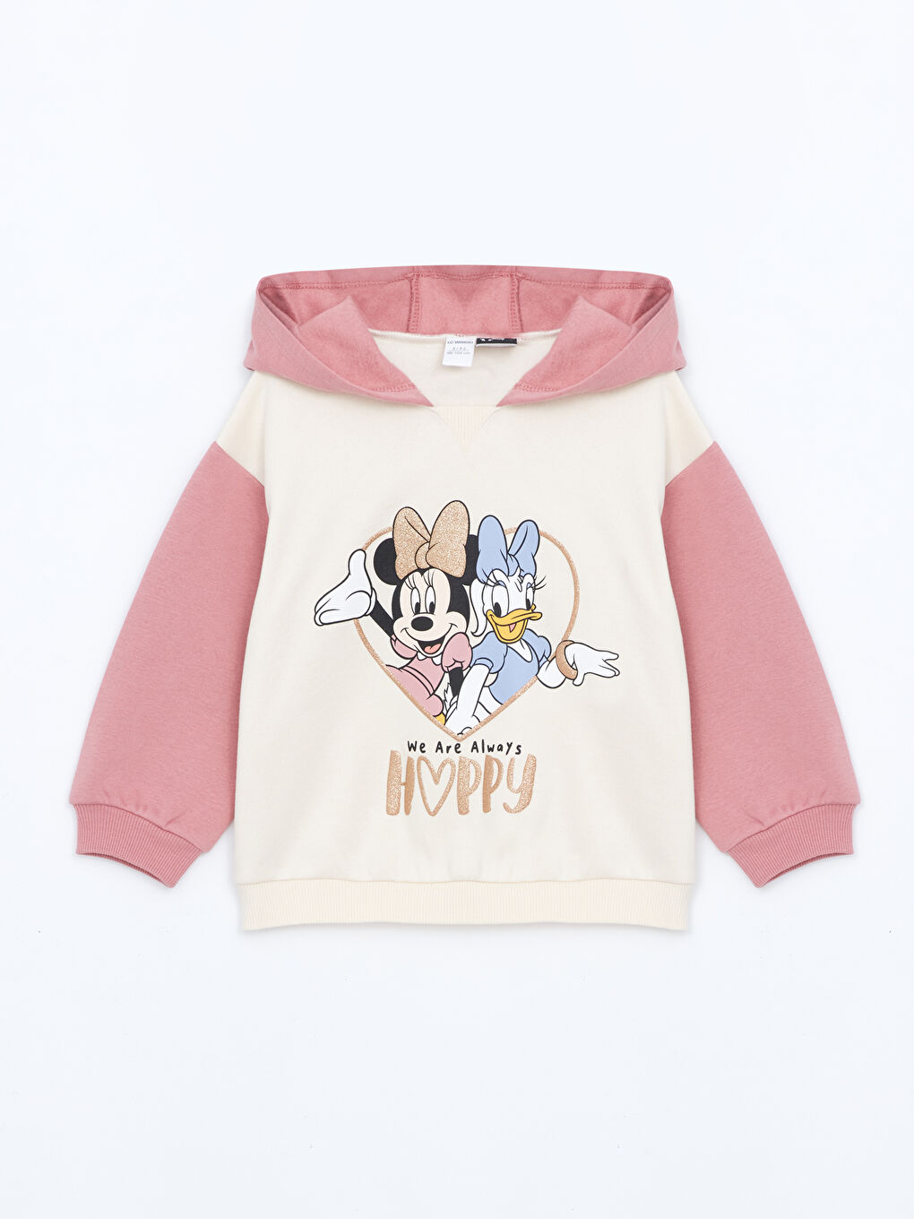 LCW Kids Ekru Bisiklet Yaka Minnie Mouse Baskılı Kız Çocuk Sweatshirt ve Eşofman Alt 2'li - 1