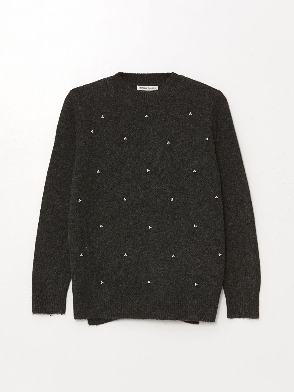 LCWAIKIKI Basic Crew Neck Rhinestone Embellished Women's Knitwear Sweater -W4GV32Z8-JF7