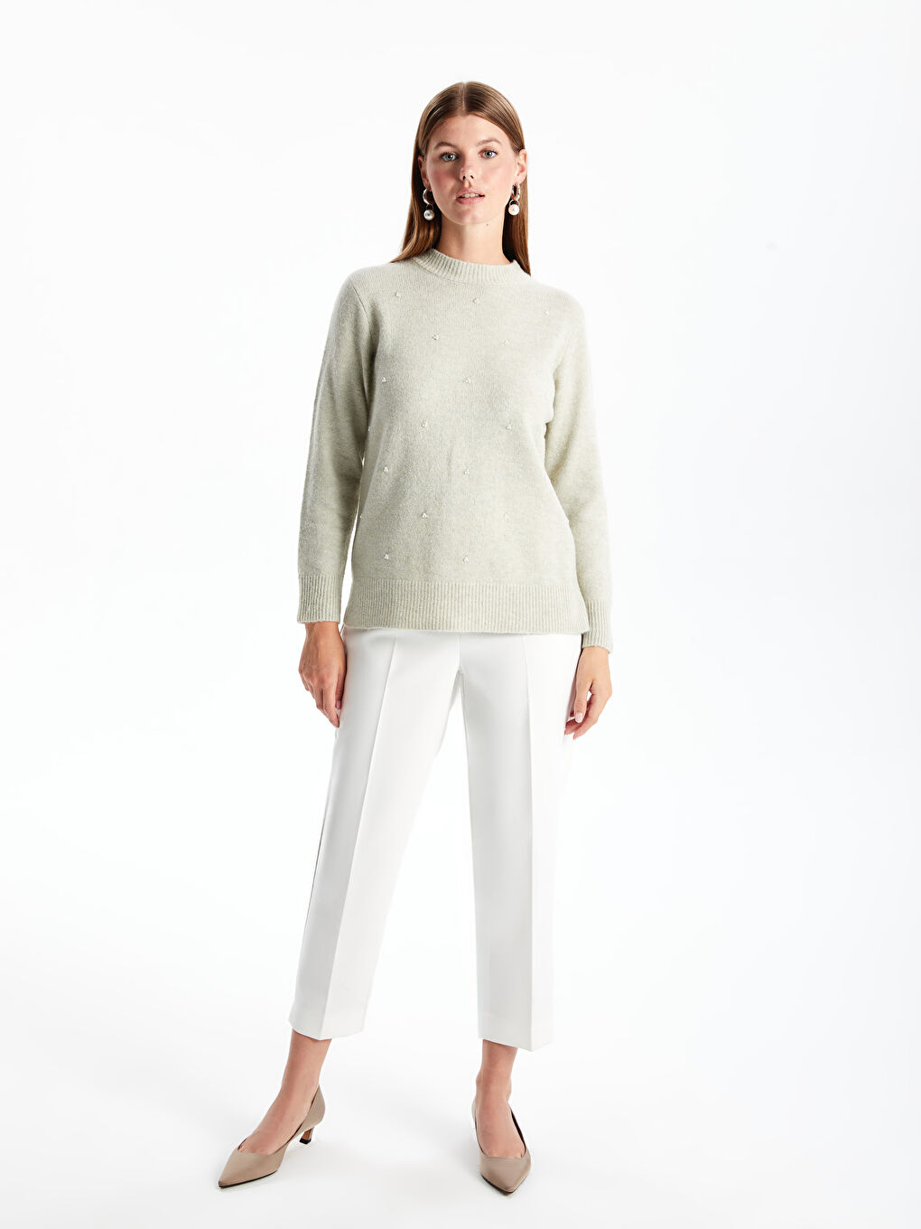 LCWAIKIKI Basic Crew Neck Rhinestone Embellished Women's Knitwear Sweater -W4GV32Z8-K0R