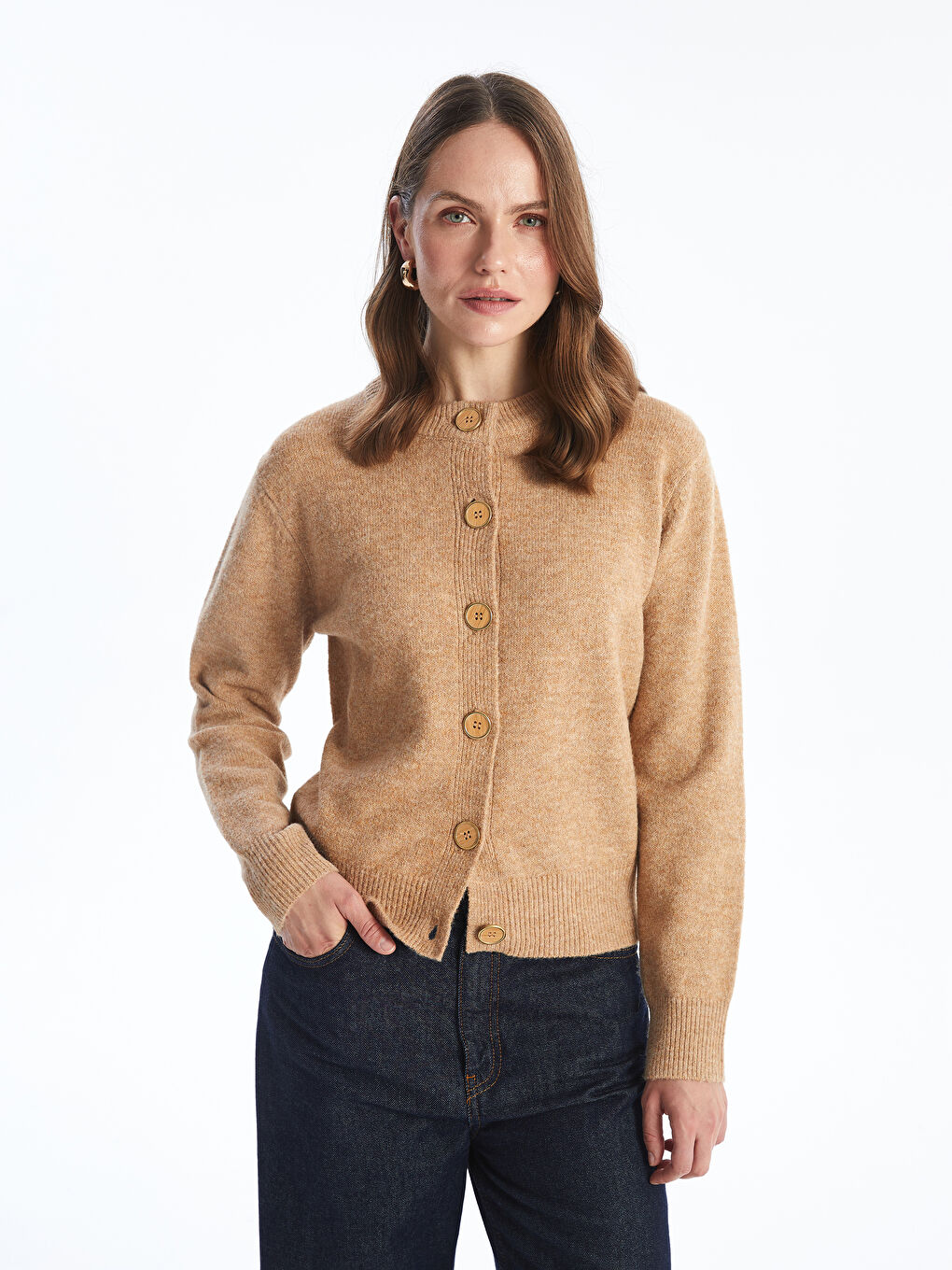 LCWAIKIKI Classic Crew Neck Women's Knitwear Cardigan -W4GV35Z8-CXS