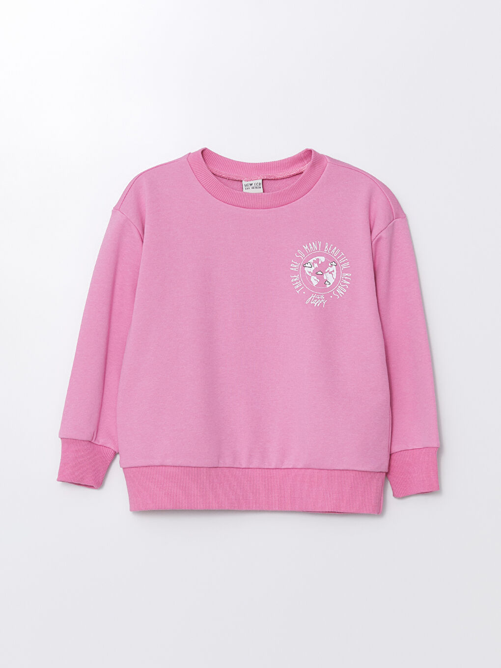 LCW ECO Pembe Bisiklet Yaka Baskılı Uzun Kollu Kız Çocuk Sweatshirt