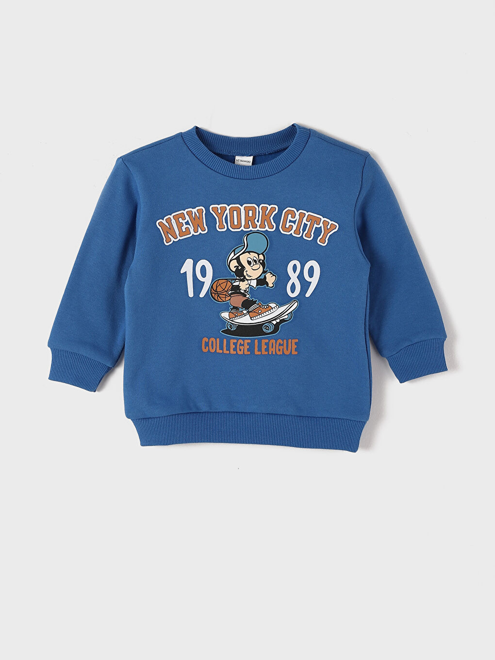 سويت شيرت للأولاد الرضع بياقة دائرية مطبوع عليه قرد نوستالجيك