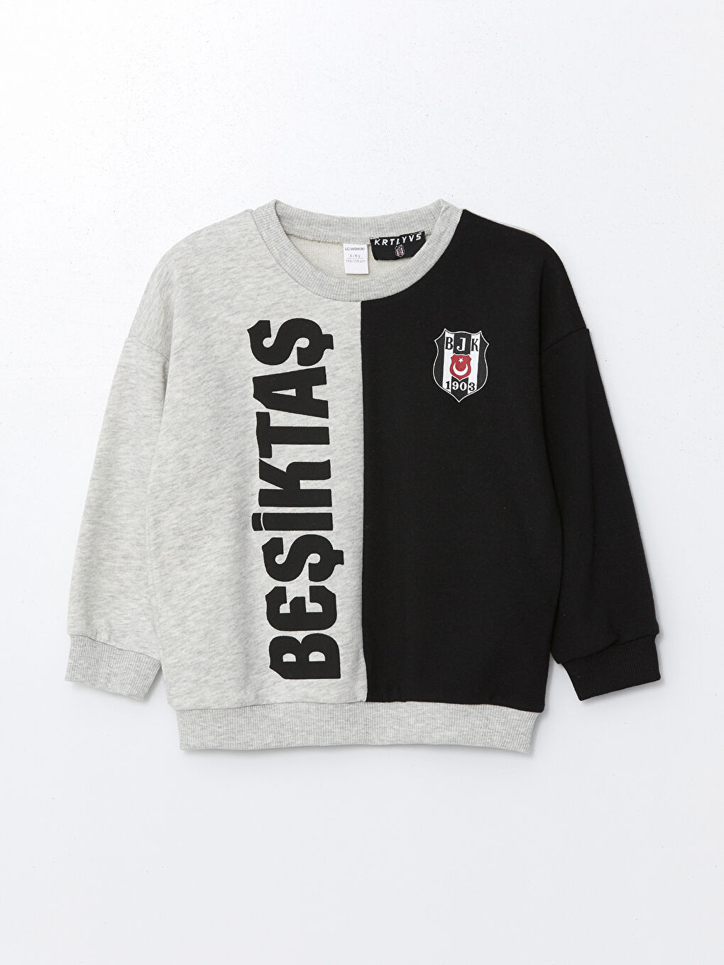 LCW Kids Gri Melanj Bisiklet Yaka Beşiktaş Baskılı Erkek Çocuk Sweatshirt ve Eşofman Alt 2'li Takım - 1