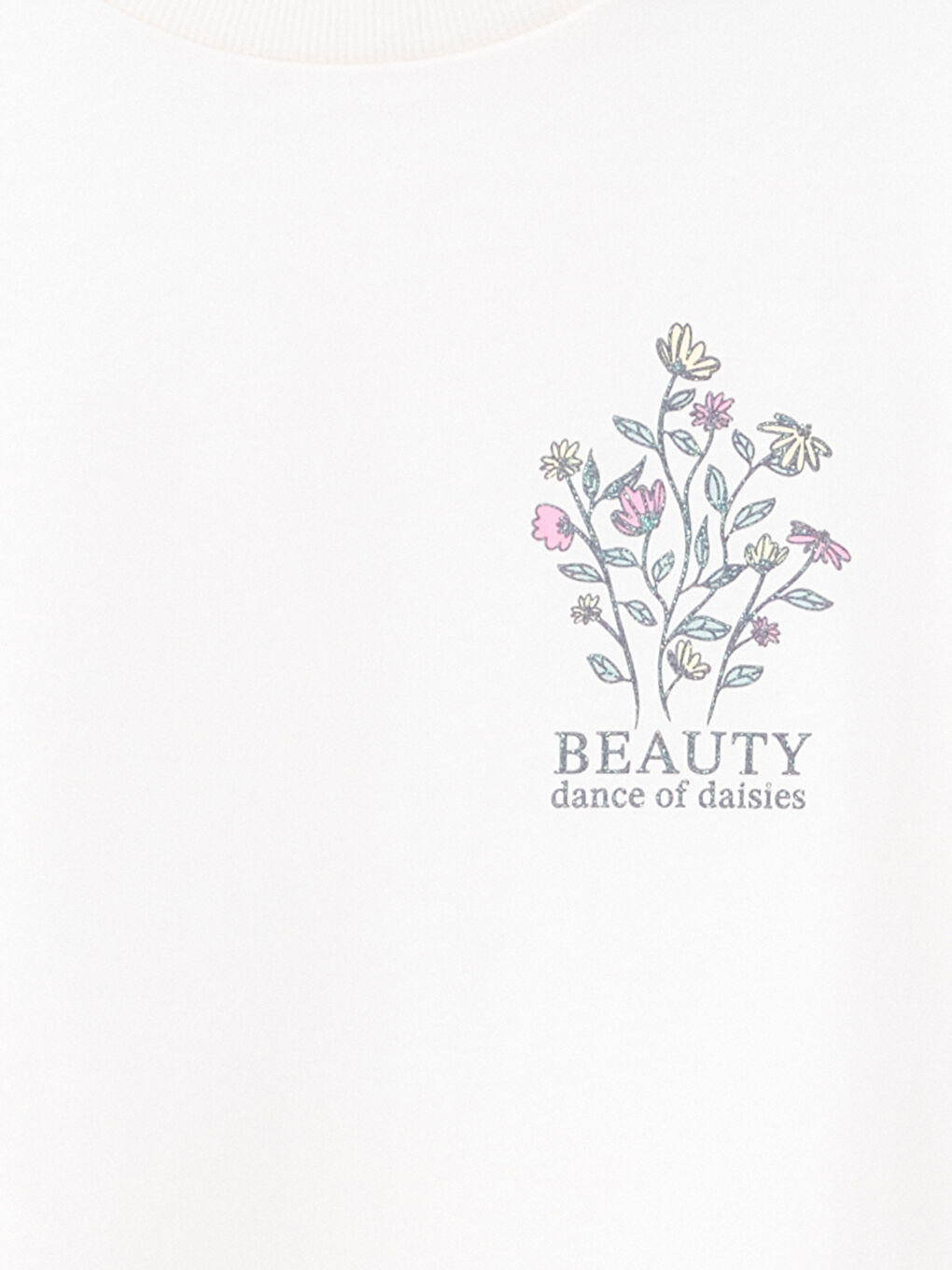 Ekru Bisiklet Yaka Çiçekli Kız Çocuk Sweatshirt-2