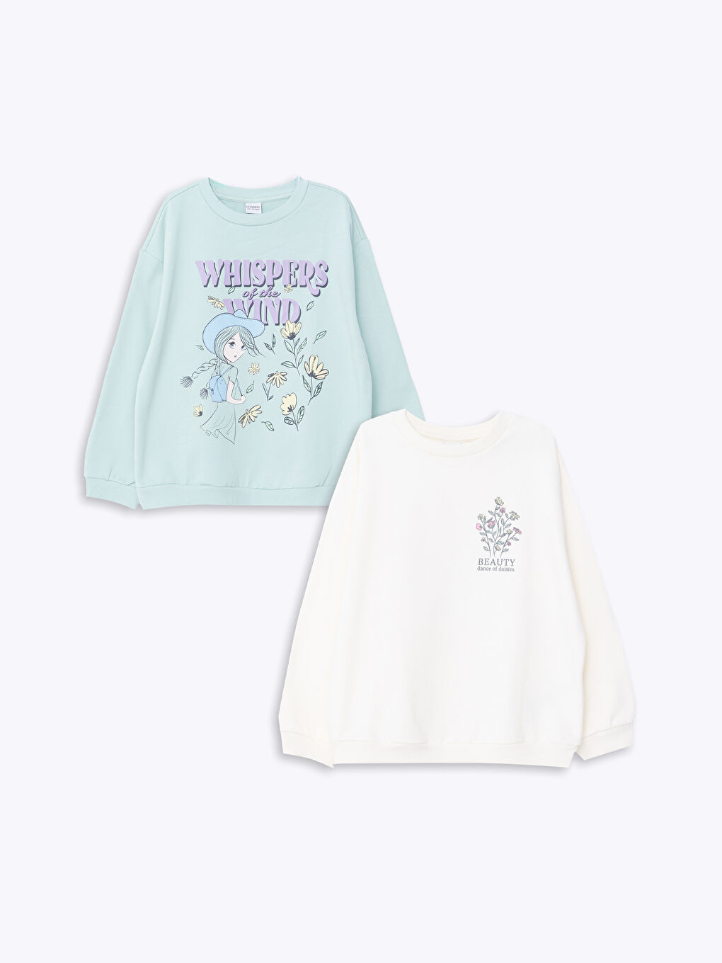 LCW Kids Açık Yeşil Bisiklet Yaka Kız Çocuk Kalın Sweatshirt 2'li