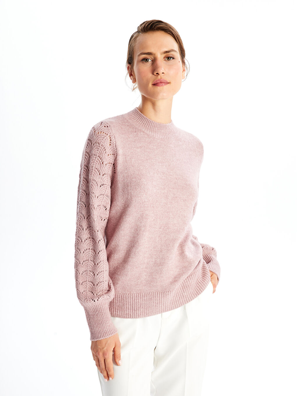LCWAIKIKI Basic Funnel Neck Hole-Knitted Women's Knitwear Sweater -W4H001Z8-JPW