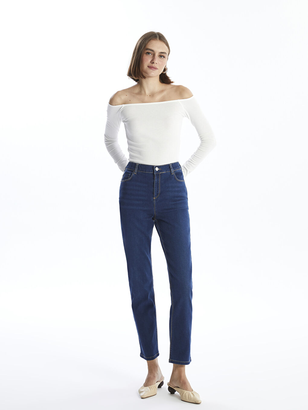Elasticated Waist Slim Fit Women's Jeans -W4H017Z8-H45