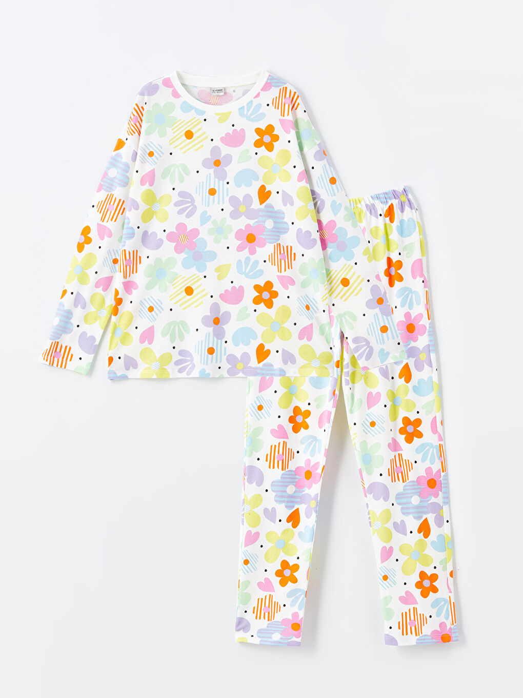 LCW DREAM Rundhalsausschnitt Gemustertes Langarm Pyjama-Set für Mädchen -W4H095Z4-LRA