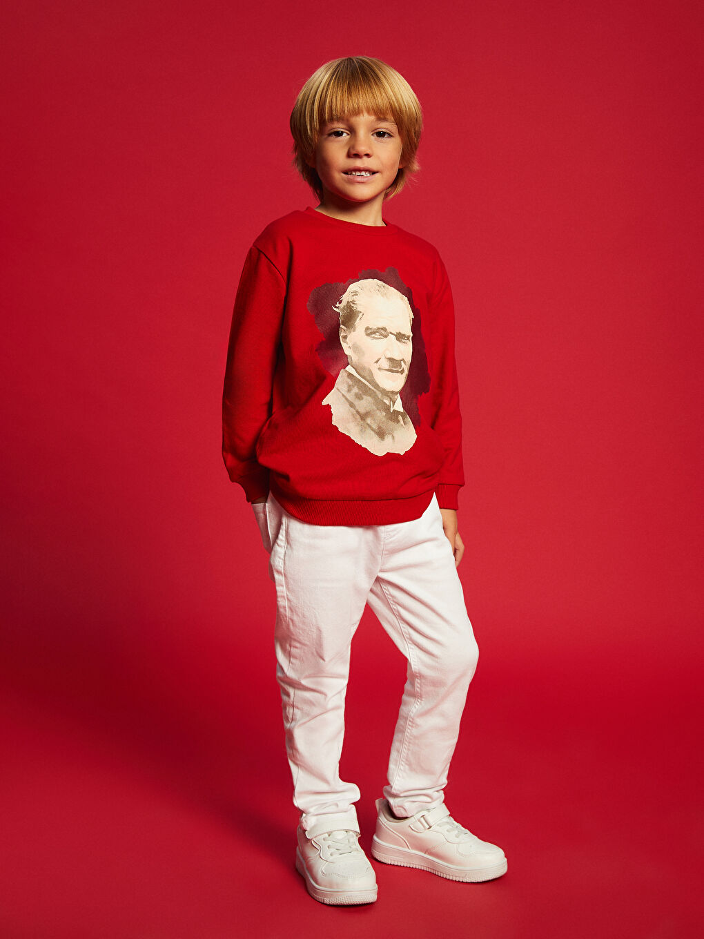 LCW Kids Kırmızı Bisiklet Yaka Atatürk Baskılı Erkek Bebek Sweatshirt - 2