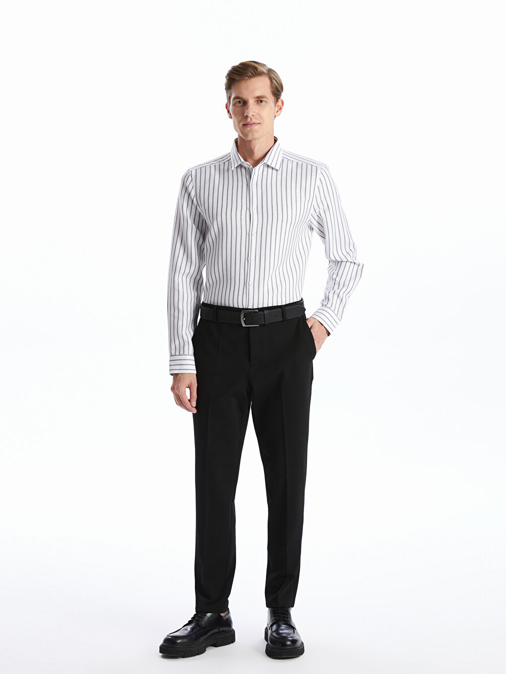 قميص رجالي مخطط بقصة ضيقة-1