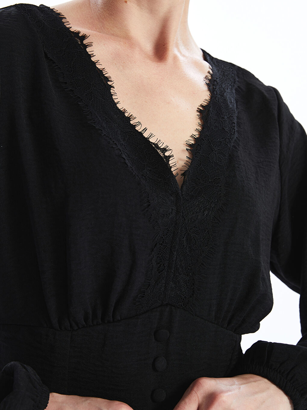 LCW Vision V Neck Lace Detailed Women's Blouse -W4H224Z8-CVL