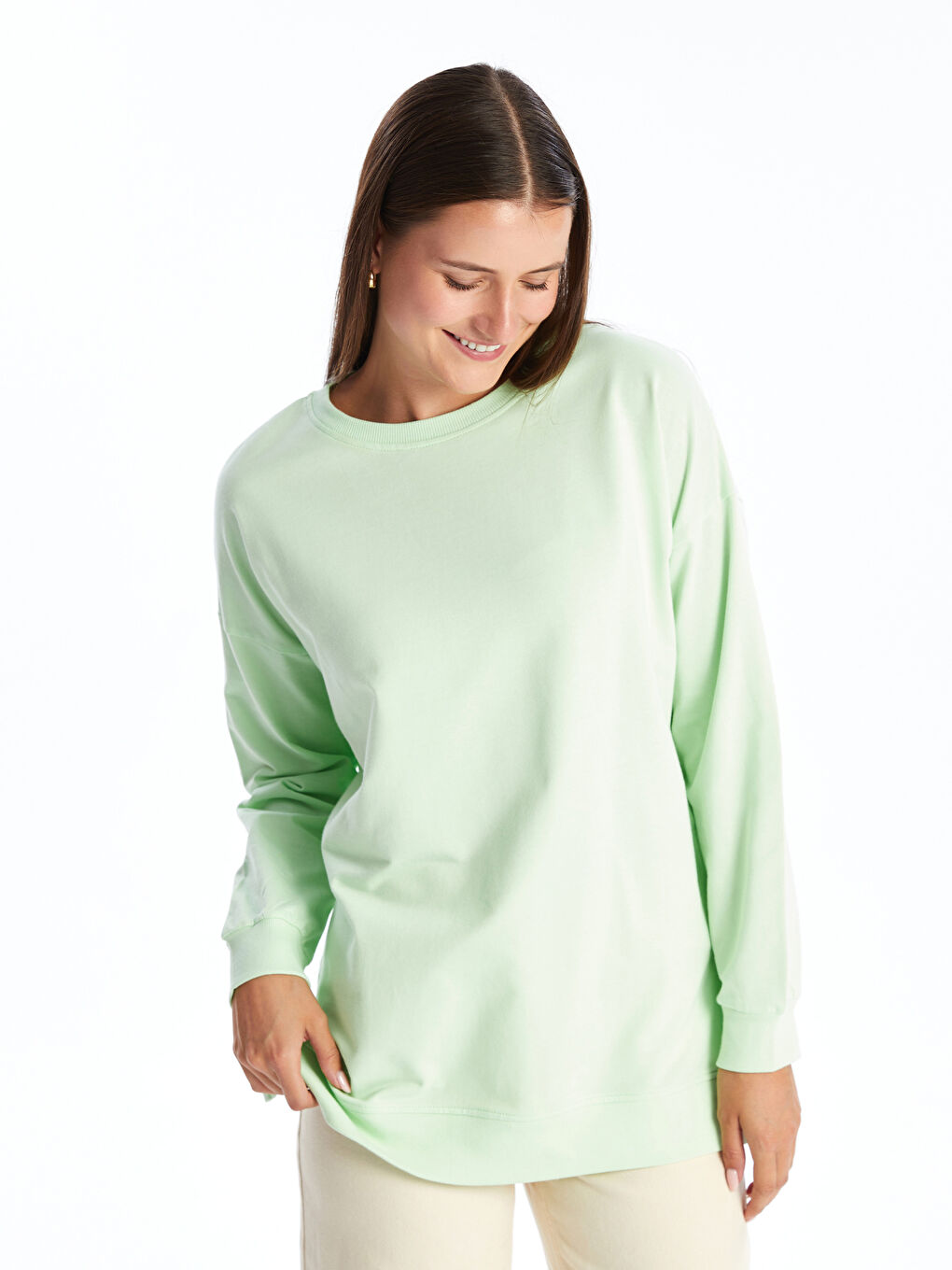 Crew Neck Oversize Women's Sweatshirt Tunic