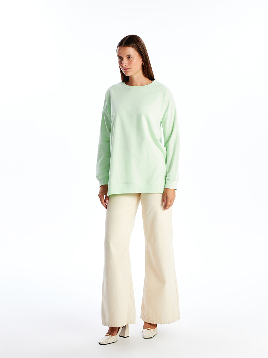 Crew Neck Oversize Women's Sweatshirt Tunic-1