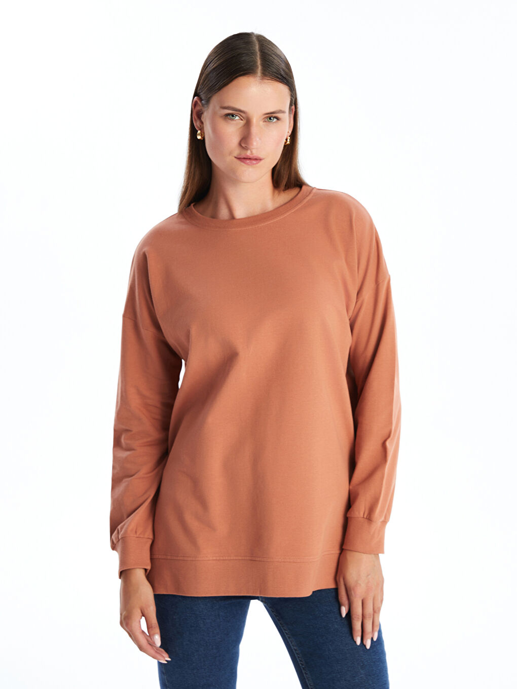 Crew Neck Oversize Women's Sweatshirt Tunic