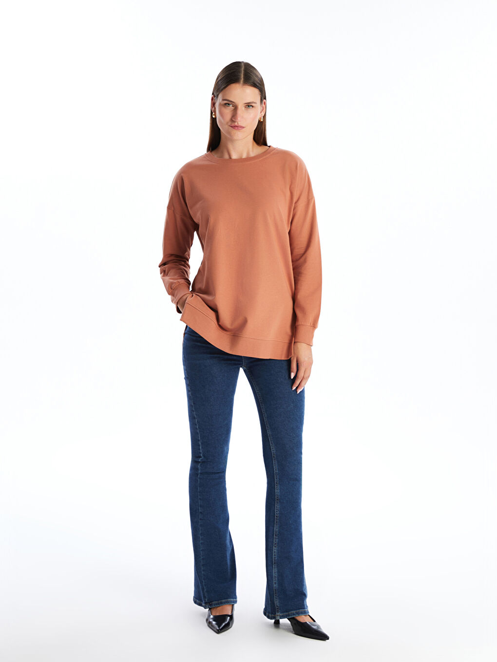 Crew Neck Oversize Women's Sweatshirt Tunic-1