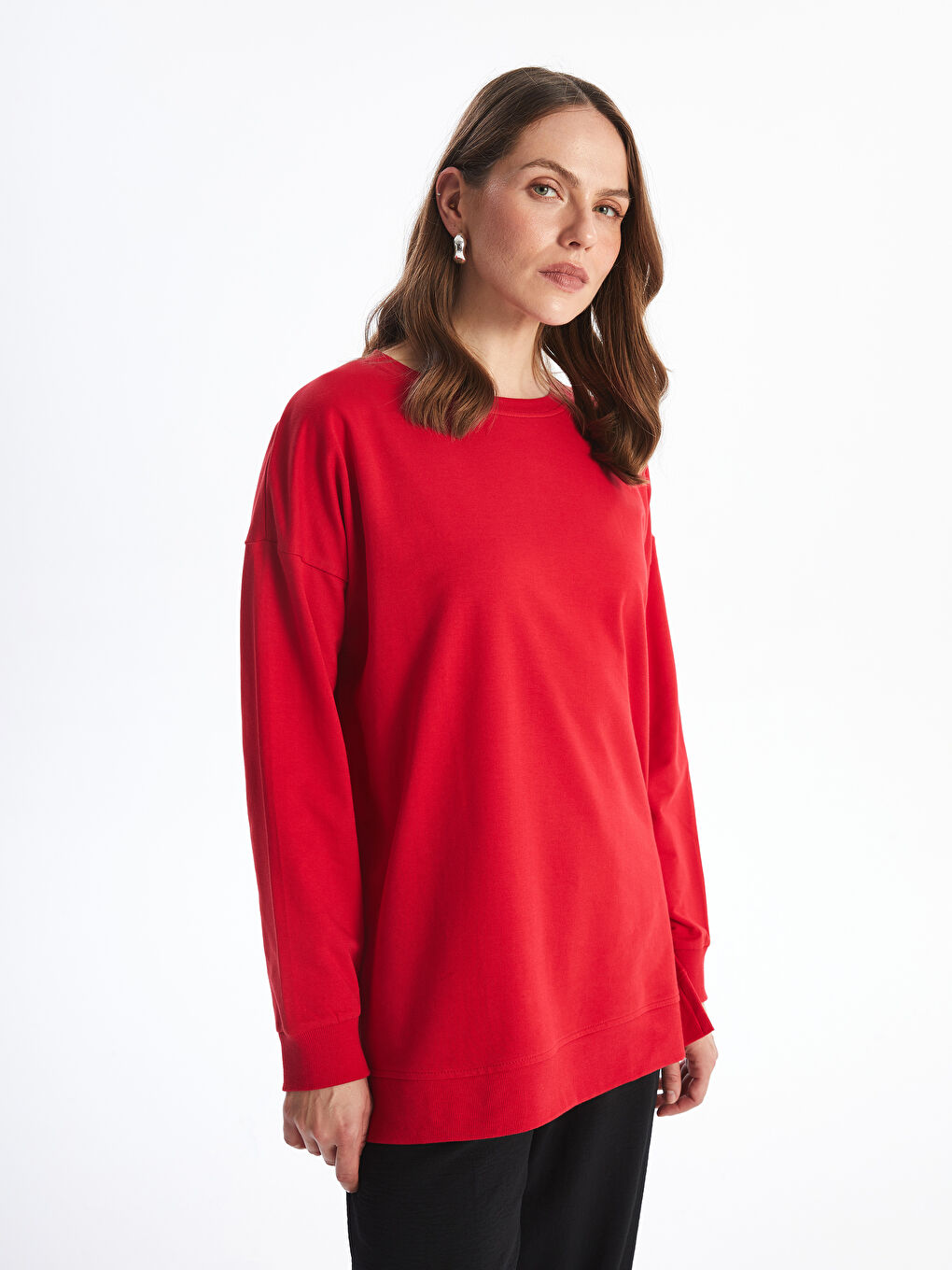 Crew Neck Oversize Women's Sweatshirt Tunic
