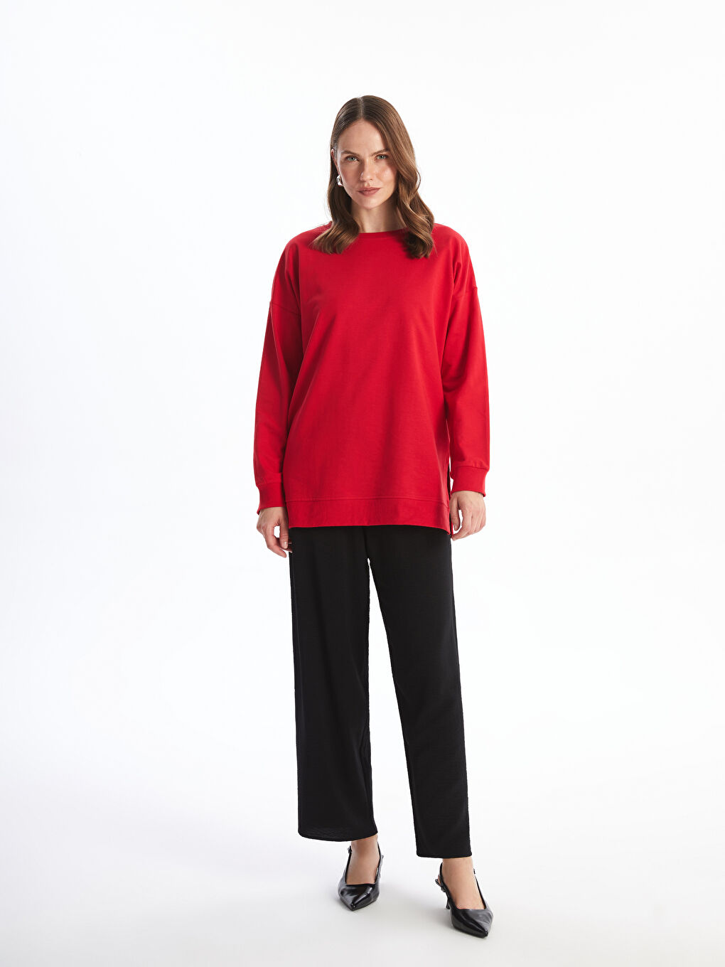 Crew Neck Oversize Women's Sweatshirt Tunic-1