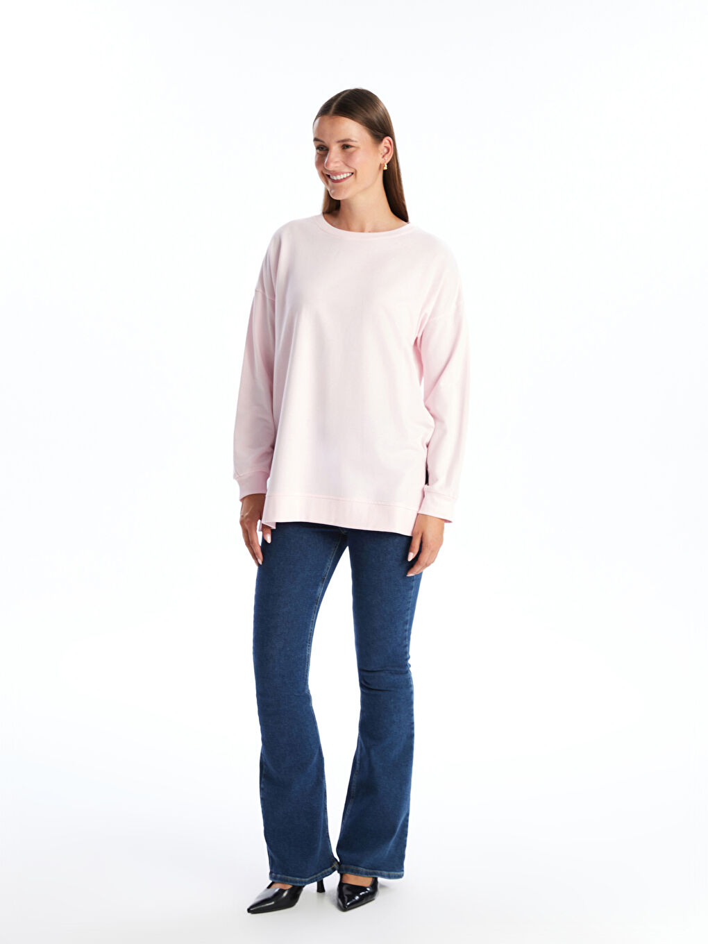 Crew Neck Oversize Women's Sweatshirt Tunic-1